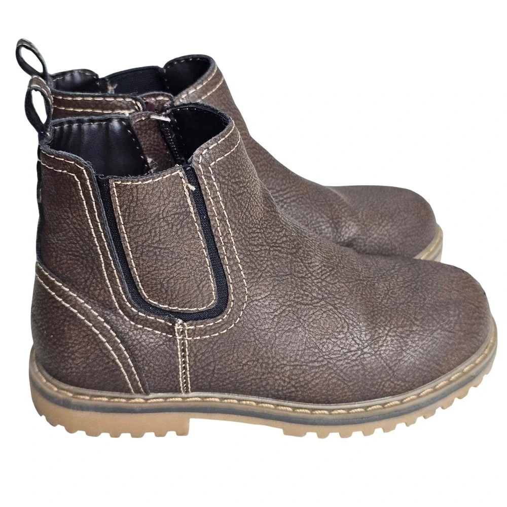 Shoe Dept Kase Kids Dark Brown Faux Leather Side Zip Ankle Boots Size 13M 436659